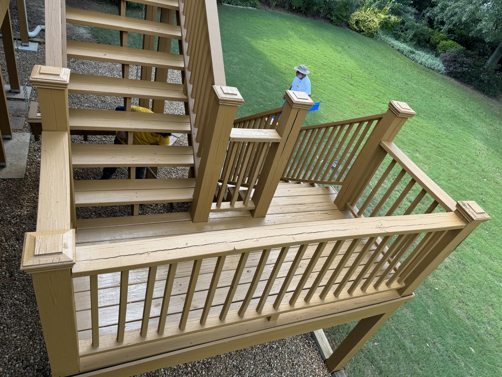 Reinforced residential deck with non-slip surface preparation